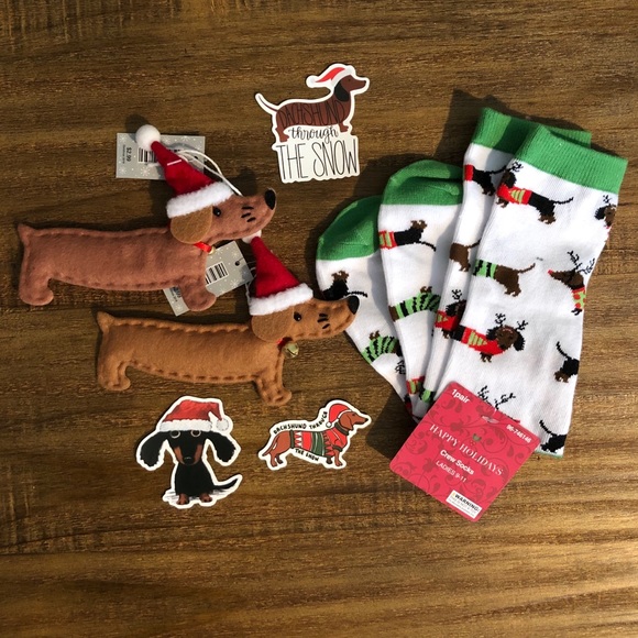 Other - 3/$15 Dachshund Holiday X-Mass ornament socks